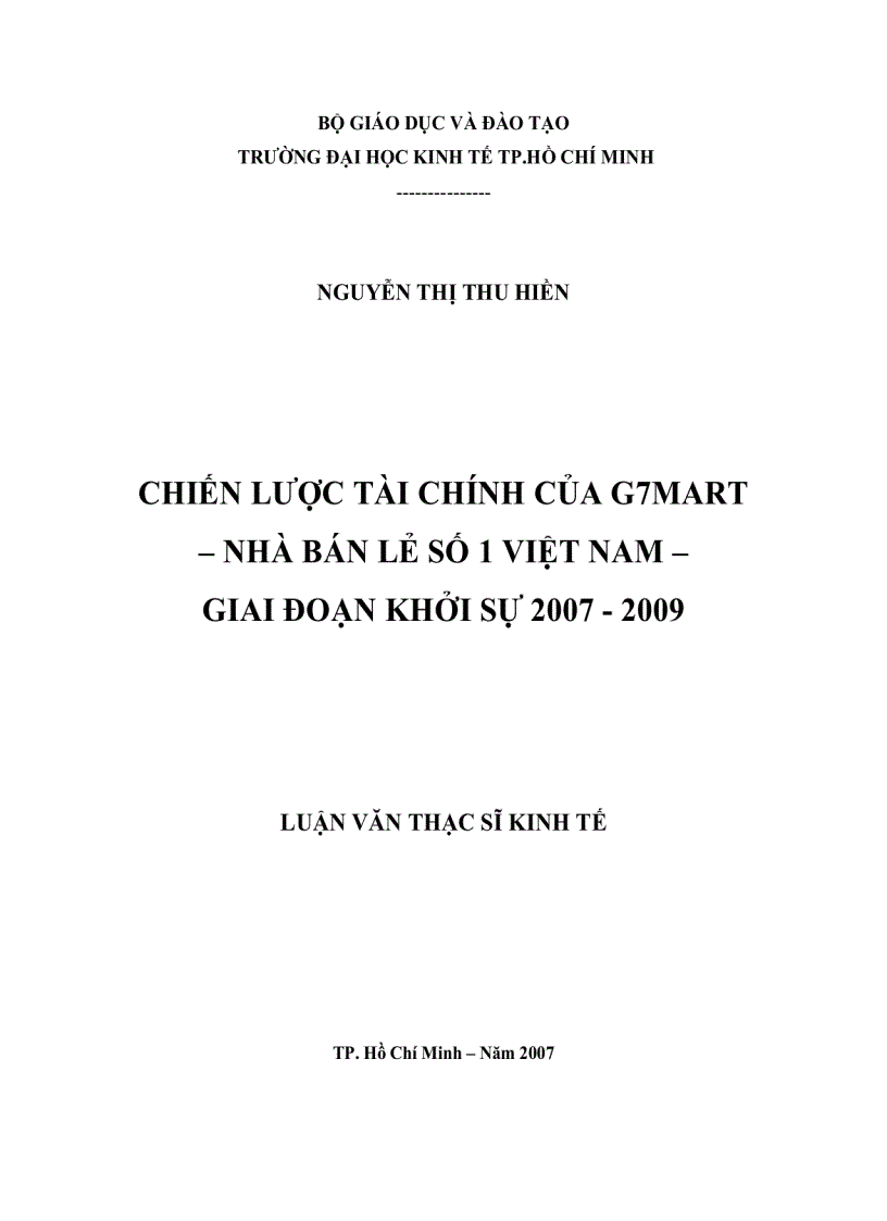Chiến lược tài chính của G7MART Nhà bán lẻ số 1 Việt Nam giai đoạn khởi sự 2007 2009