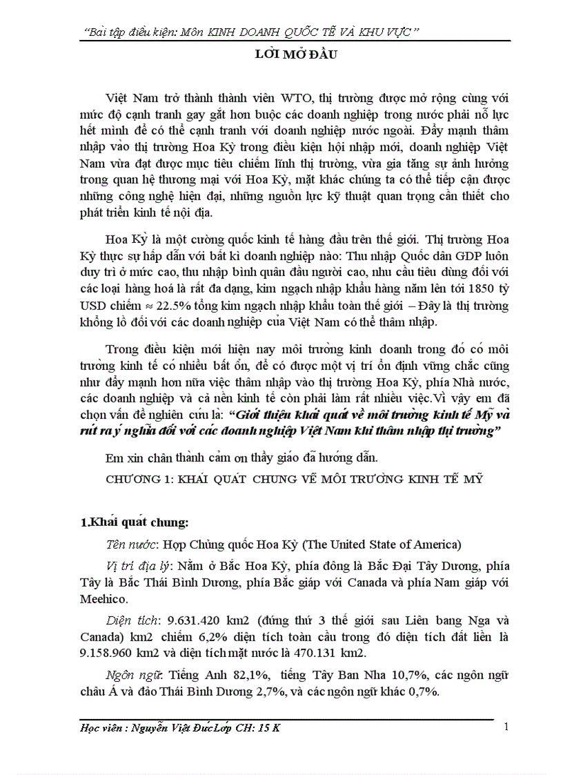 Giơ i thiê u kha i qua t vê môi trươ ng kinh tê My va ru t ra y nghi a đô i vơ i ca c doanh nghiê p Viê t Nam khi thâm nhâ p thi trươ ng