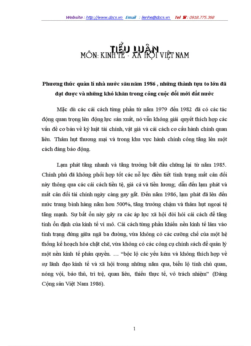 Phương thức quản lí nhà nước său năm 1986 những thành tựu to lớn đã đạt được và những khó khăn trong công cuộc đổi mới đất nước