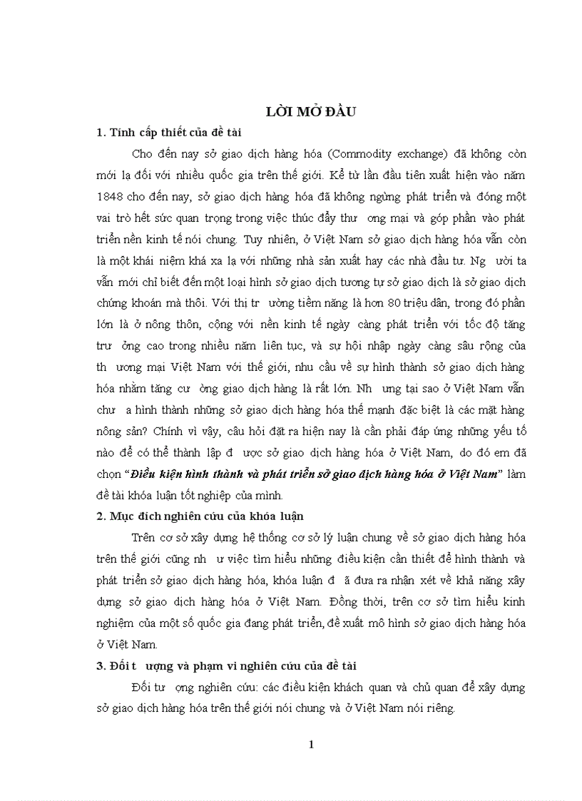 Điều kiện hình thành và phát triển sở giao dịch hàng hóa ở Việt Nam