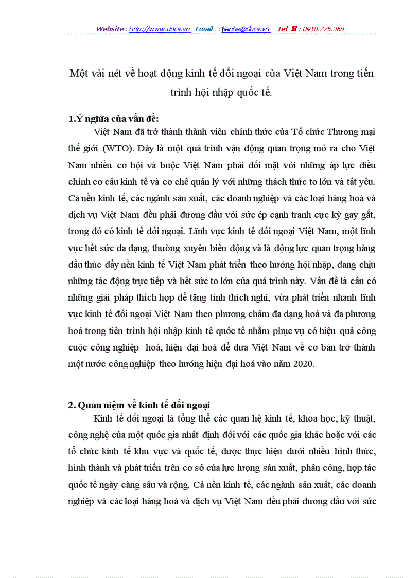 Một vài nét về hoạt động kinh tế đối ngoại của Việt Nam trong tiến trình hội nhập quốc tế