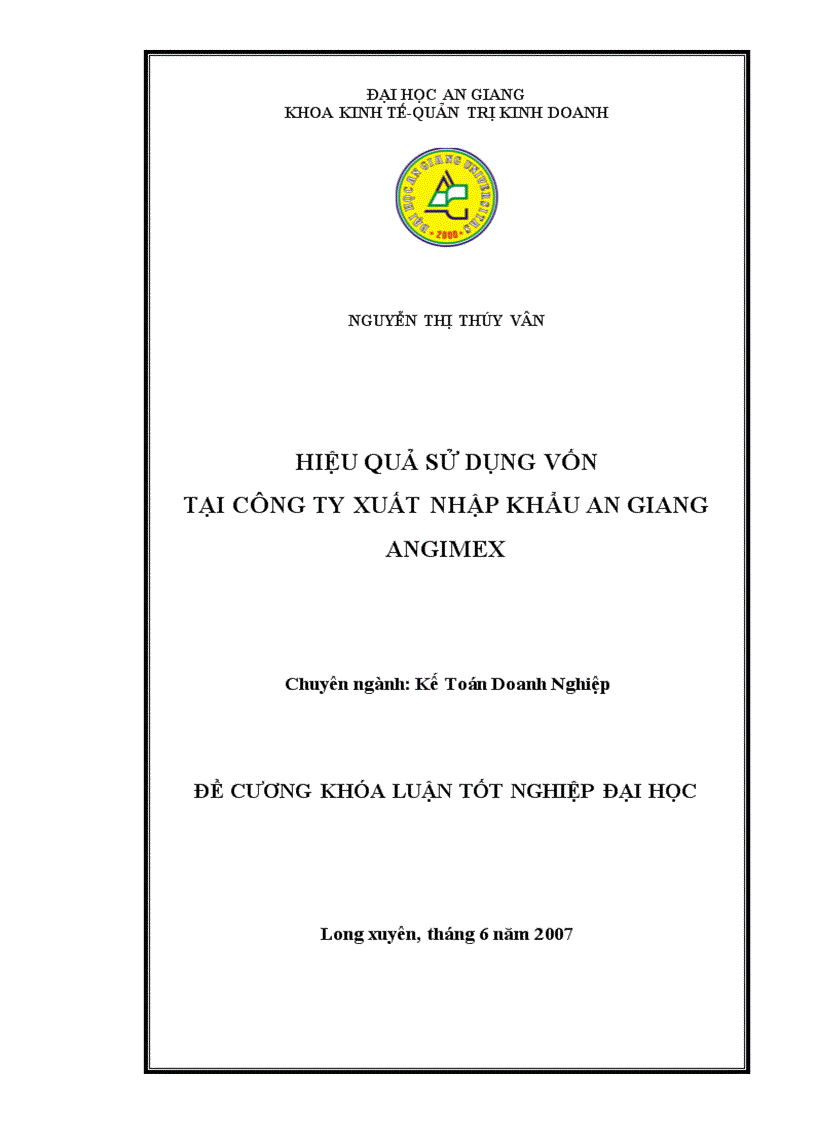 Hiệu quả sử dụng vốn tại công ty xuất nhập khẩu an giang angimex