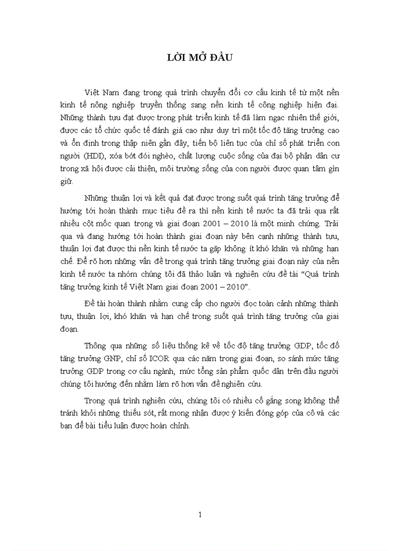 Quá trình tăng trưởng kinh tế Việt Nam giai đoạn 2001 2010