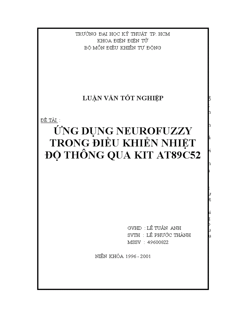 Ứng dụng neurofuzzy trong điều khiển nhiệt độ thông qua kit at89c52