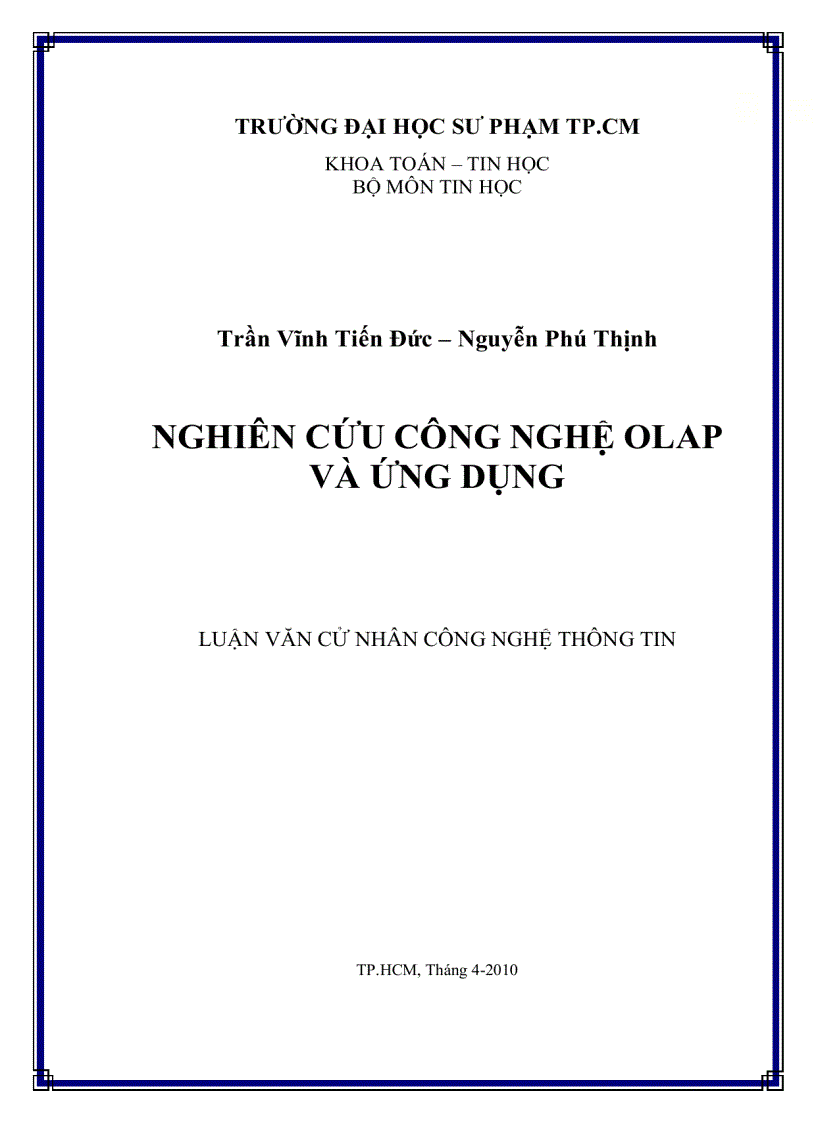 Nghiên cứu công nghệ OLAP và ứng dụng