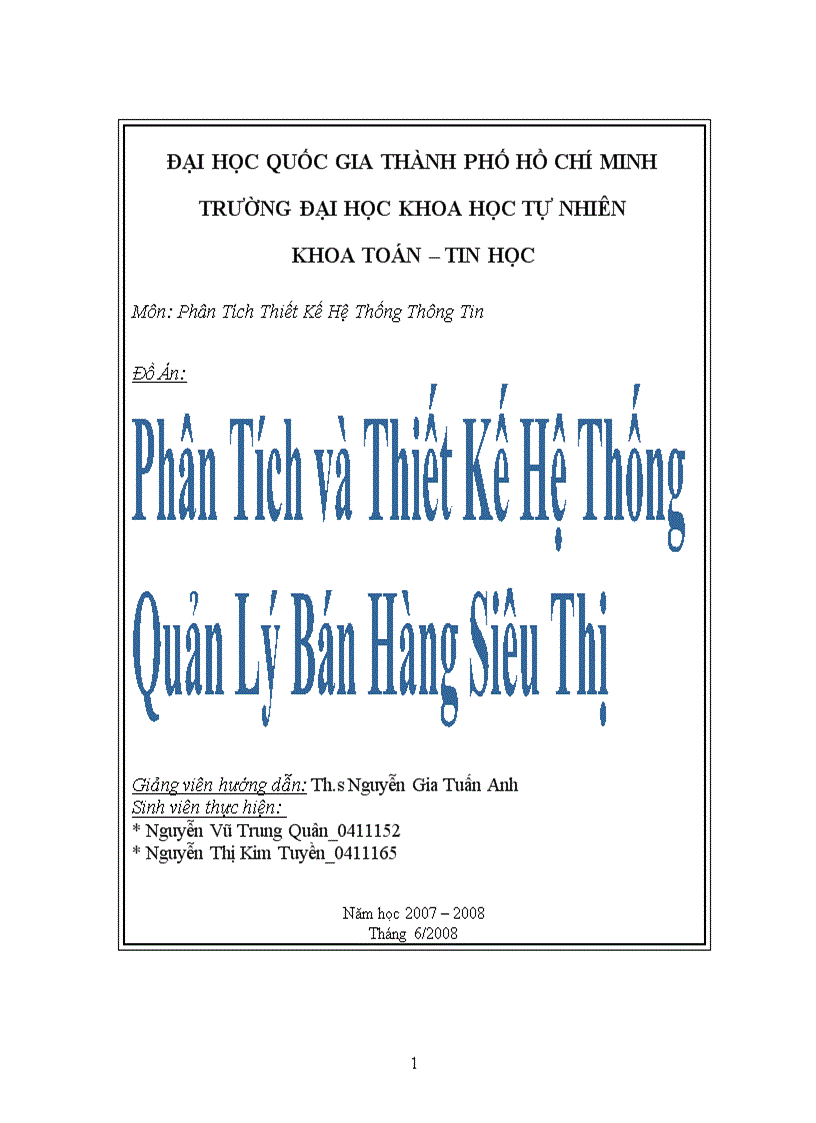 Phân tích và thiết kế hệ thống bán hàng siêu thị