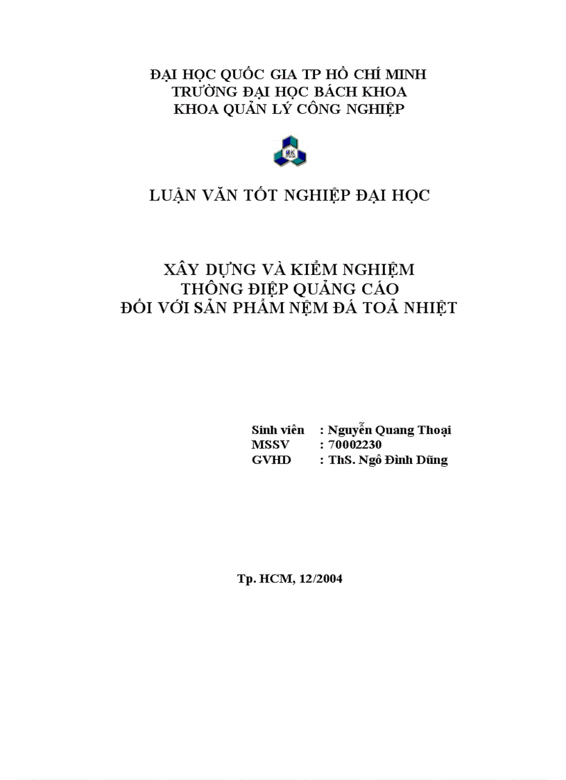 Xây dựng và kiểm nghiệm thông điệp quảng cáo đối với sản phẩm nệm đá toả nhiệt