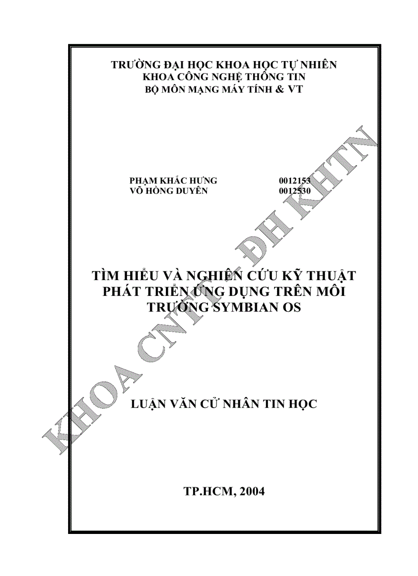 Tìm hiểu và nghiên cứu kỹ thuật phát triển ứng dụng trên môi trường symbian os