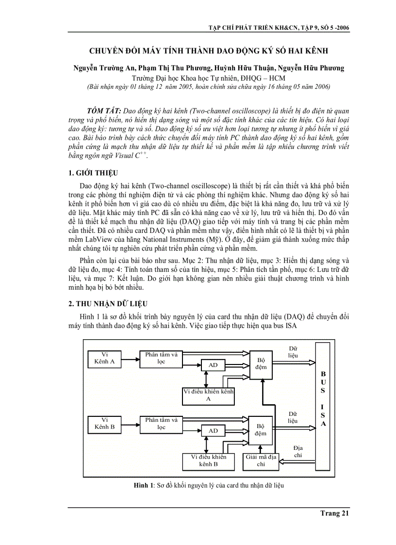 Chuyển đổi máy tính thành dao động ký số 2 kênh