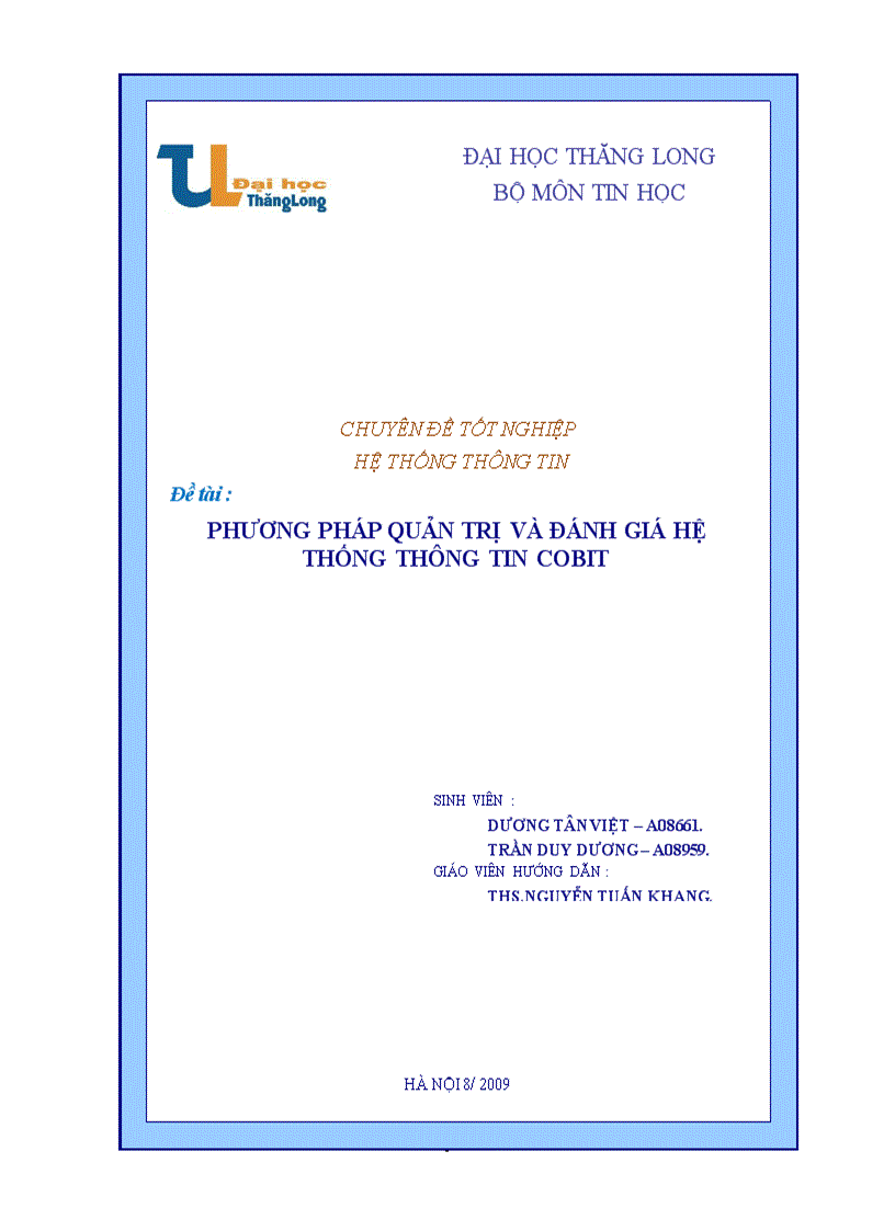 Phương pháp quản trị và đánh giá hệ thống thông tin cobit