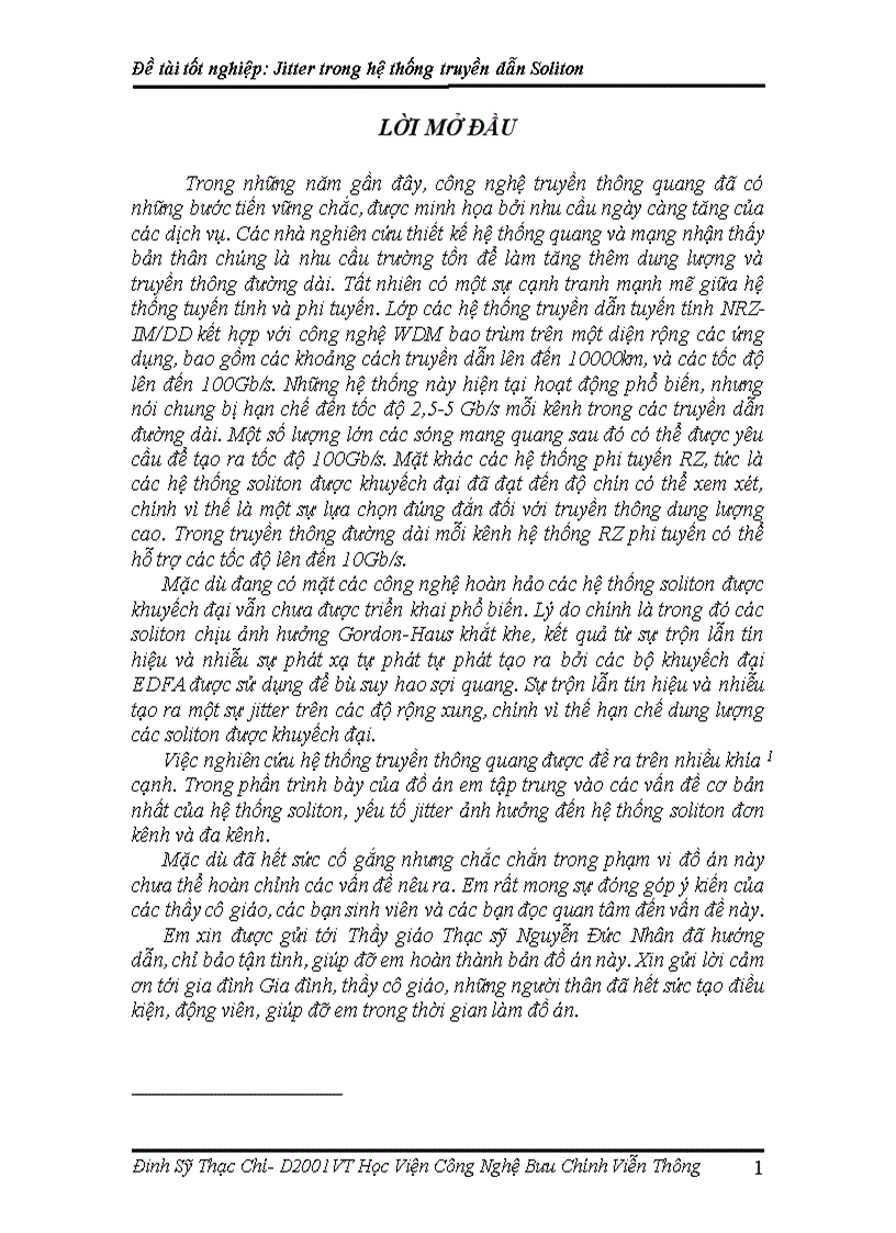 Jitter trong hệ thống truyền dẫn Soliton