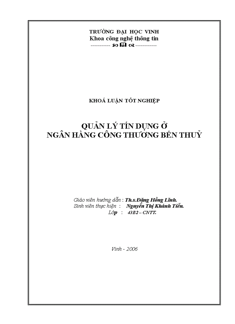 Quản lý tín dụng ở ngân hàng công thương Bến Thuỷ