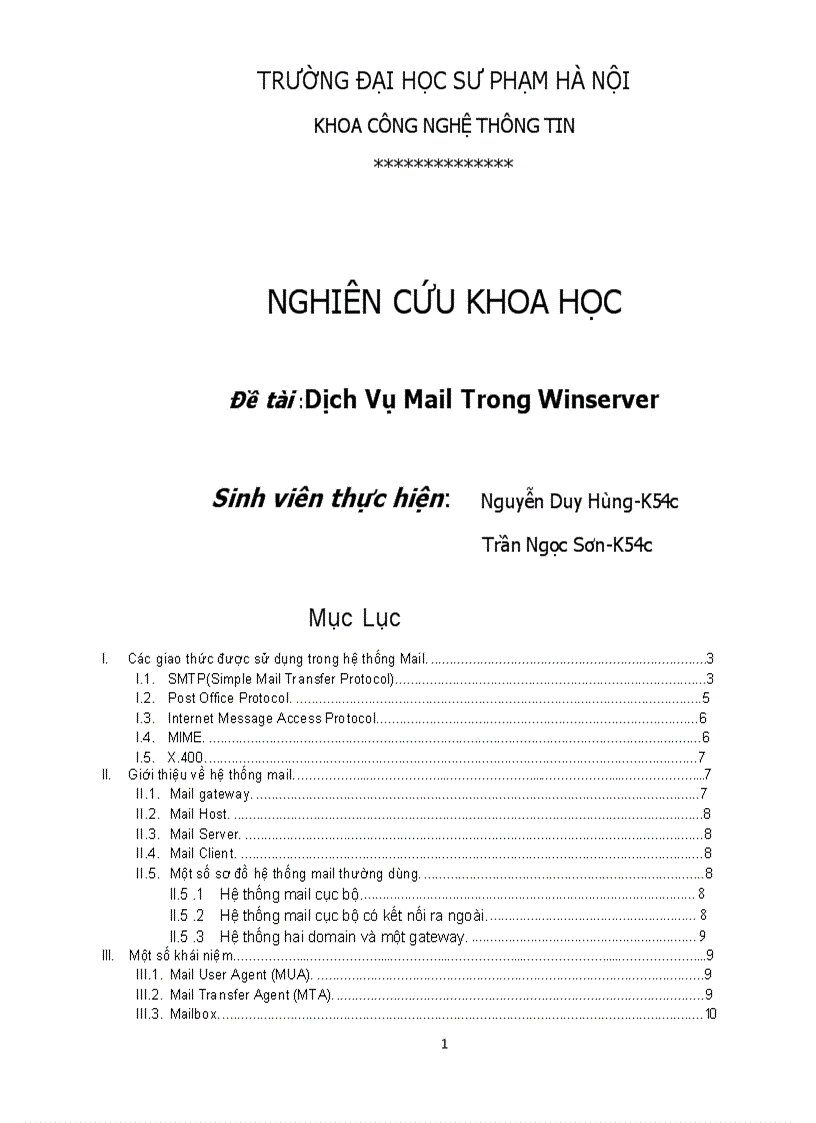 Báo cáo nghiên cứu khoa học Dịch Vụ Mail Trong Winserver