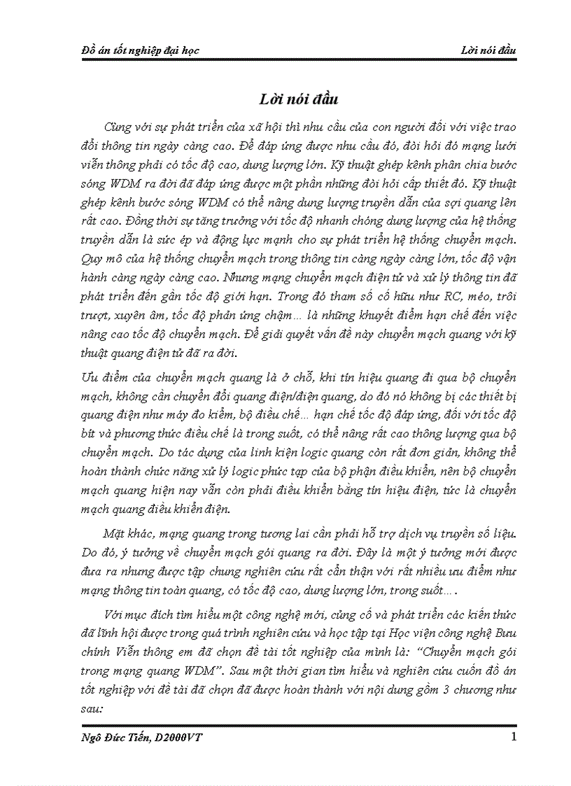 Chuyển mạch gói trong mạng quang WDM