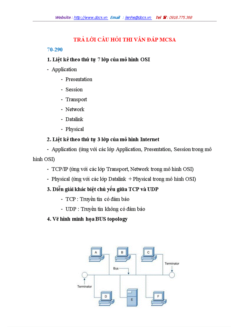 Trả lời câu hỏi thi vấn đáp mcsa