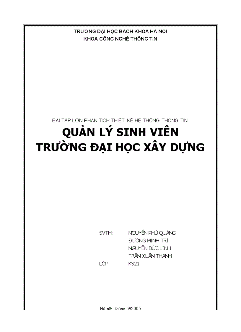 Trường đại học bách khoa hà nội Phân tích thiết kế hệ thống thông tin quản lý sinh viên trường đại học xây dựng