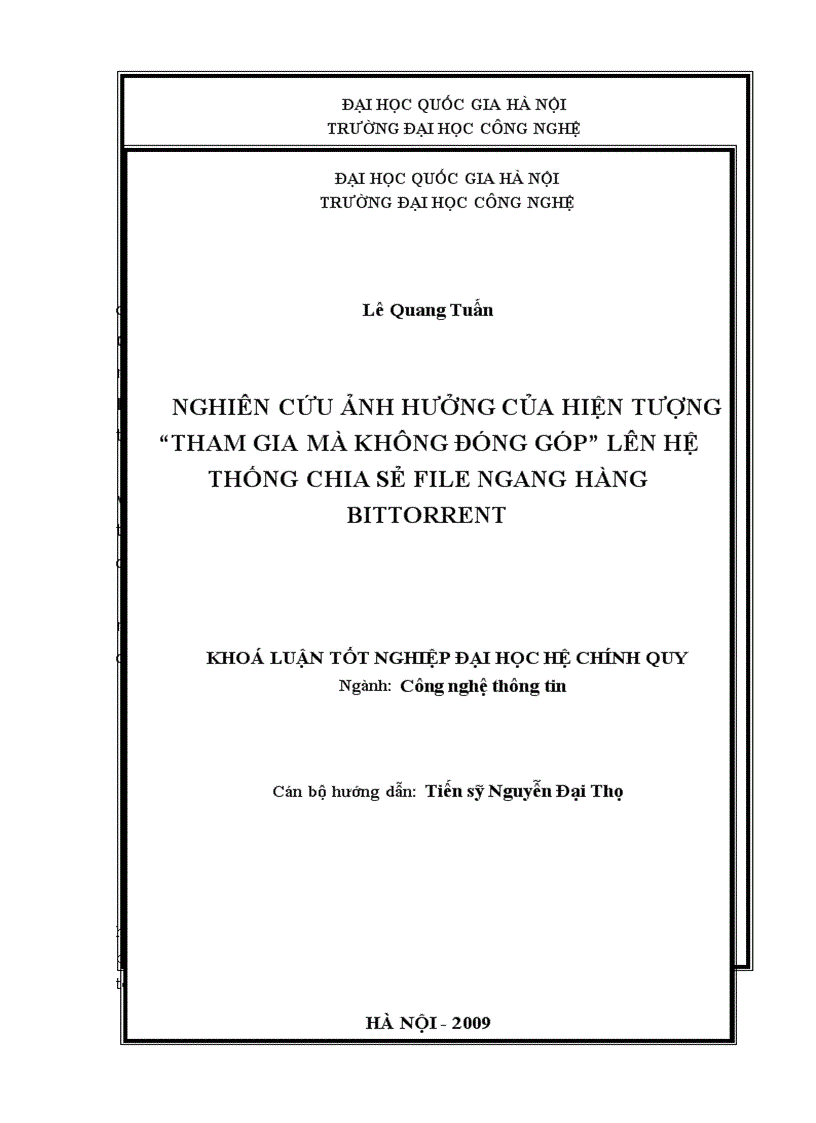 Nghiên cứu ảnh hưởng của hiện tượng tham gia mà không đóng góp lên hệ thống chia sẻ file ngang hàng bittorrent