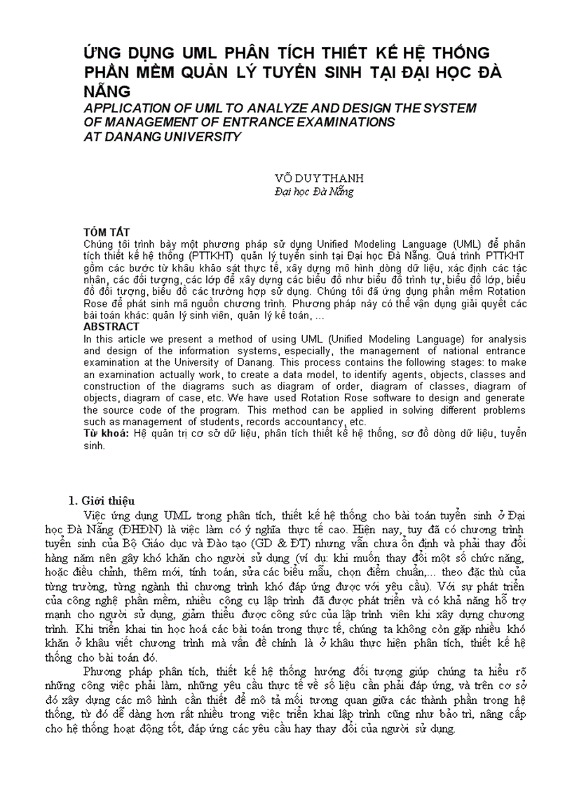 Ứng dụng uml phân tích thiết kế hệ thống phần mềm quản lý tuyển sinh tại đại học đà nẵng
