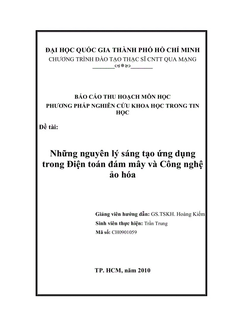 Nguyên lý sáng tạo ứng dụng trong điện toán đám mây và công nghệ ảo hóa