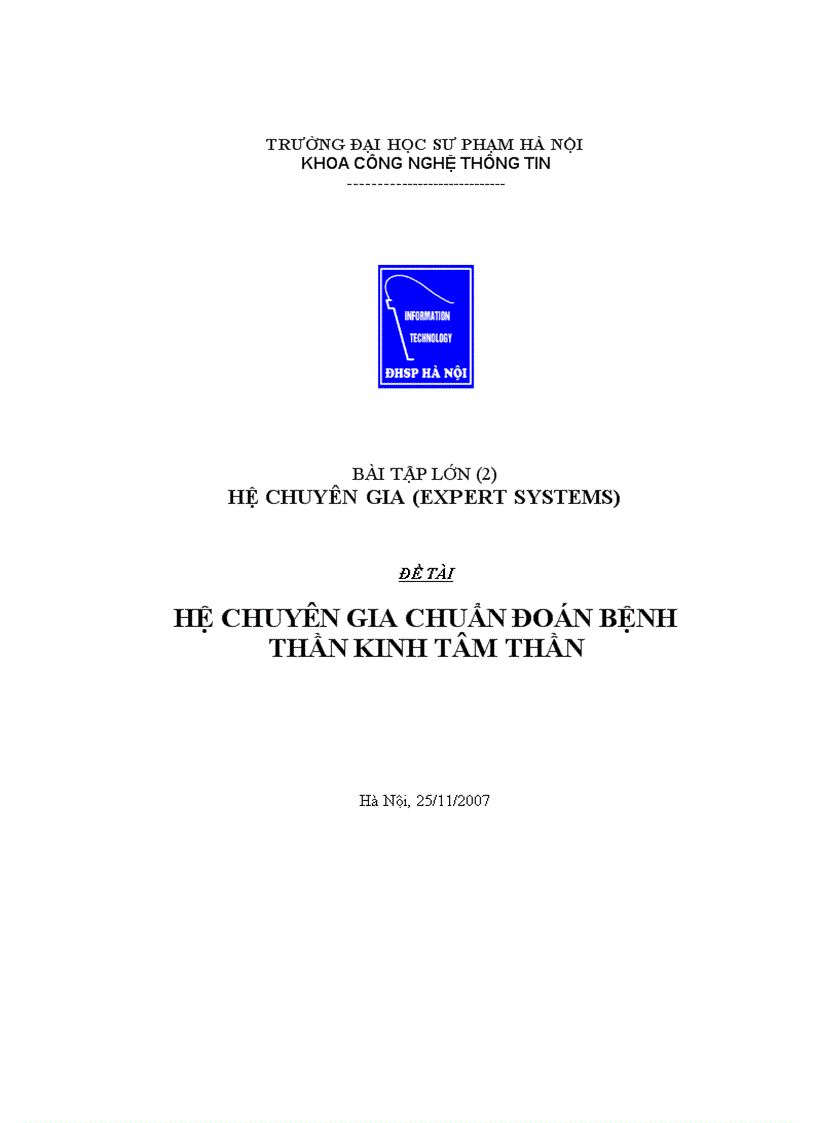 Hệ chuyên gia chuẩn đoán bệnh thần kinh tâm thần