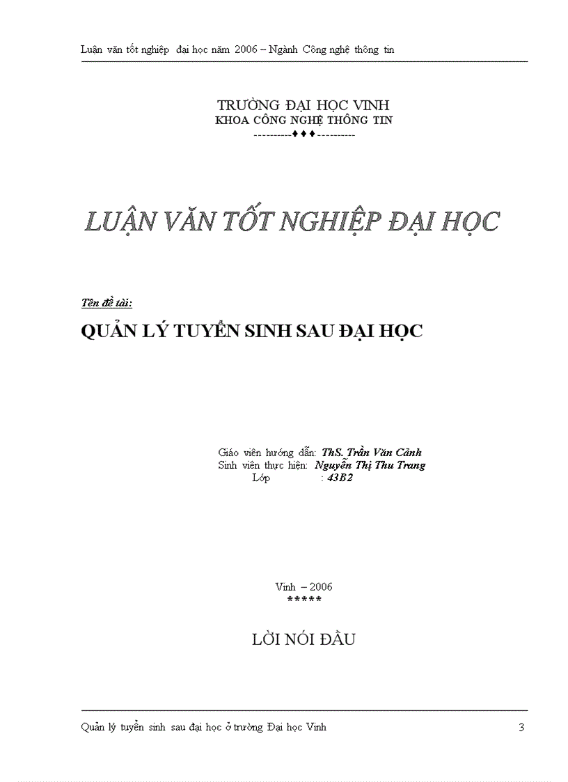 Nghiên cứu và xây dựng phần mềm quản lý tuyển sinh sau đại học ở trường Đại học Vinh