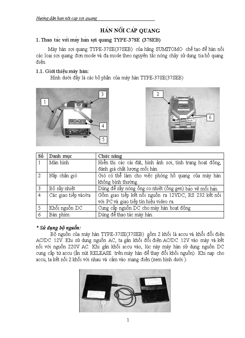 Hướng dãn hàn nối cáp sợi quang bằng máy hàn Sumitomo Type 37
