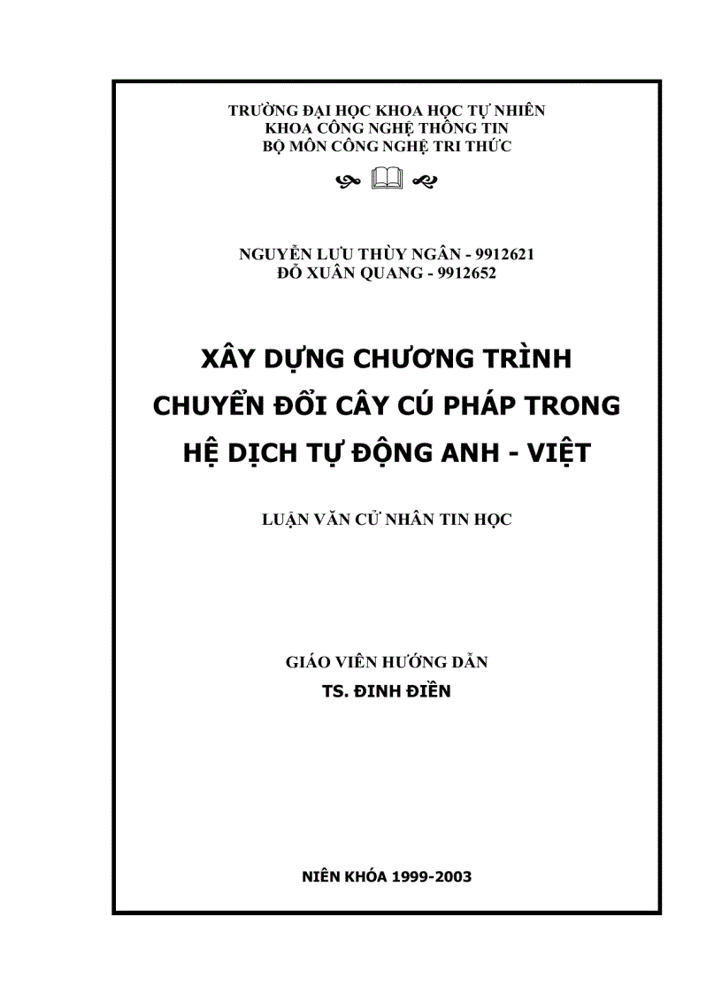 Xây dựng chương trình chuyển đổi cây cú pháp trong hệ dịch tự động Anh Việt