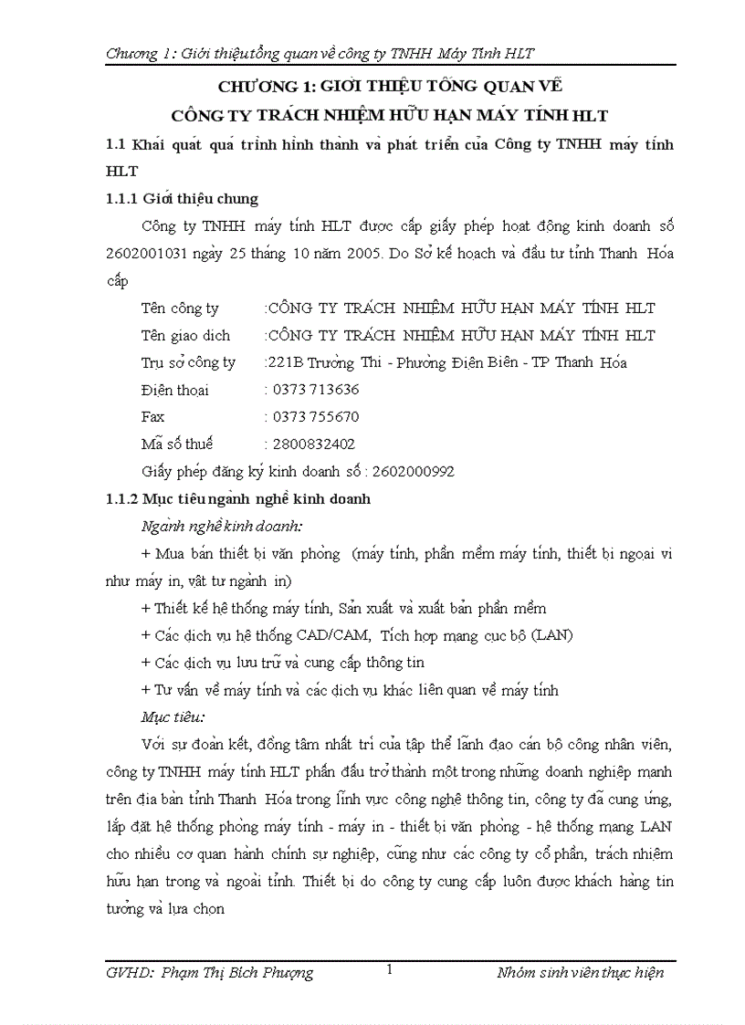 Ba o ca o thư c tâ p giới thiệu tổng quan về công ty TNHH máy tính HTL