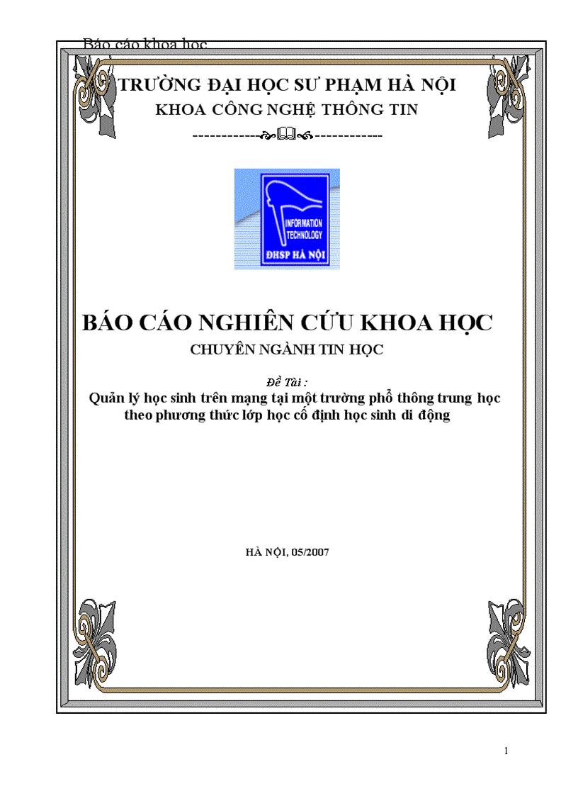 Quản lý học sinh trên mạng tại một trường phổ thông trung học theo phương thức lớp học cố định học sinh di động