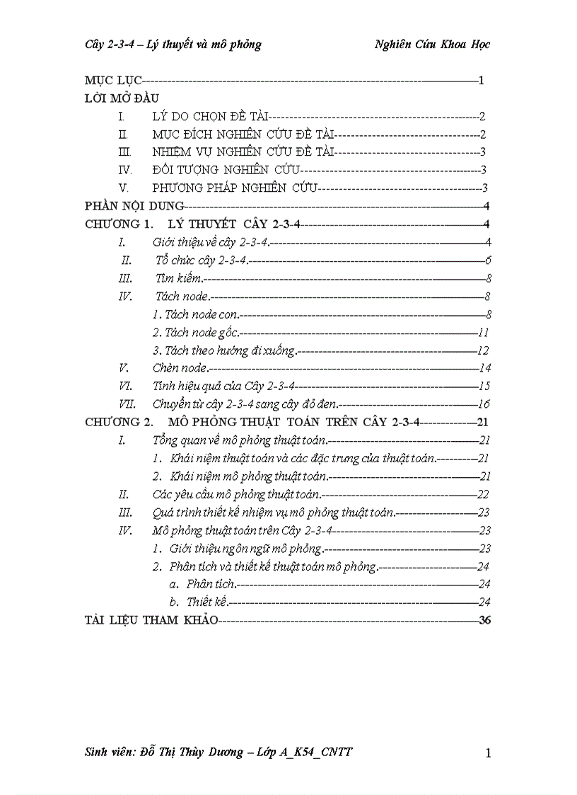 Báo cáo nghiên cứu khoa học Cây 2 3 4 Lý thuyết và mô phỏng
