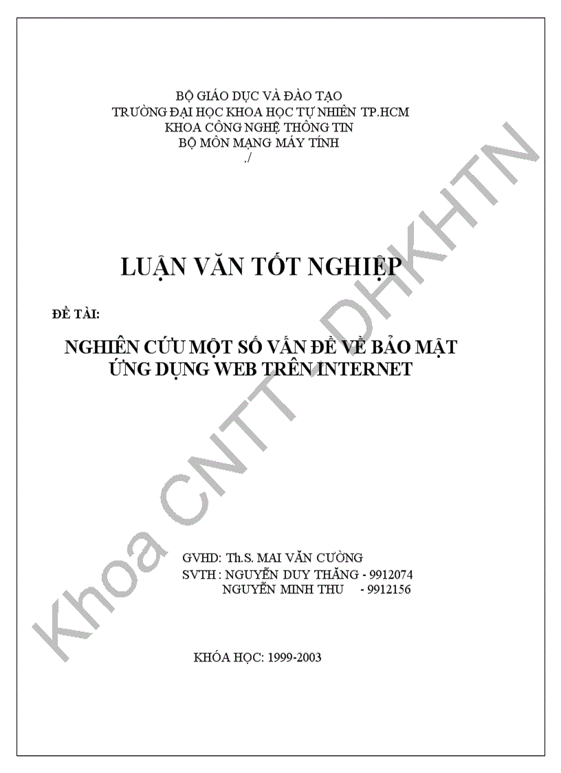 Nghiên cứu một số vấn đề về bảo mật và ứng dụng web trên internet