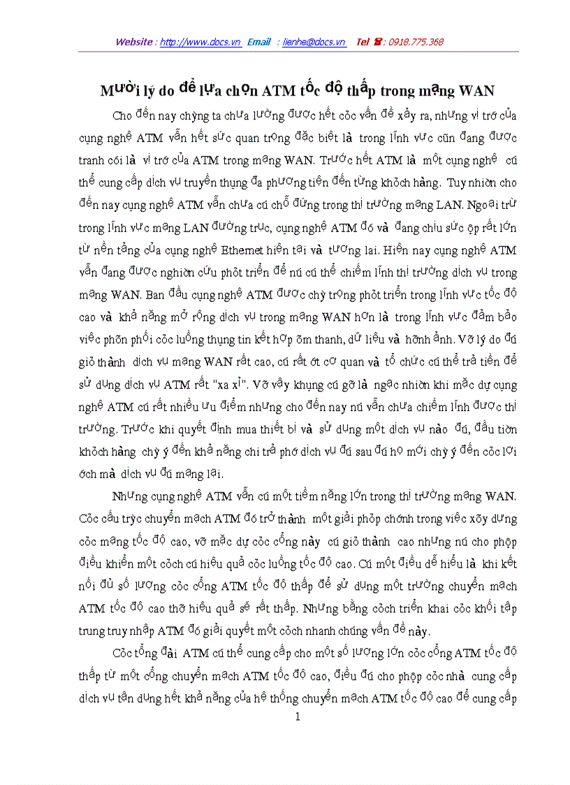 Mười lý do để lựa chọn ATM tốc độ thấp trong mạng WAN