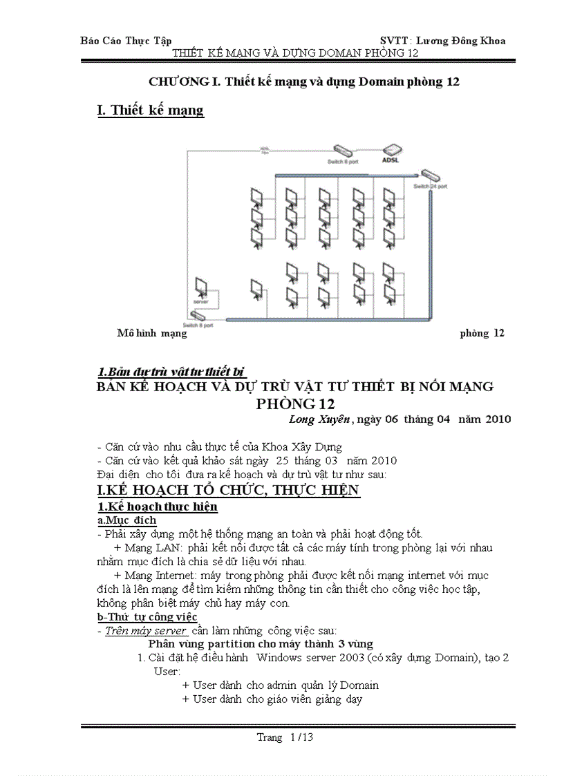 Thiết kế mạng và dựng doman phòng 12