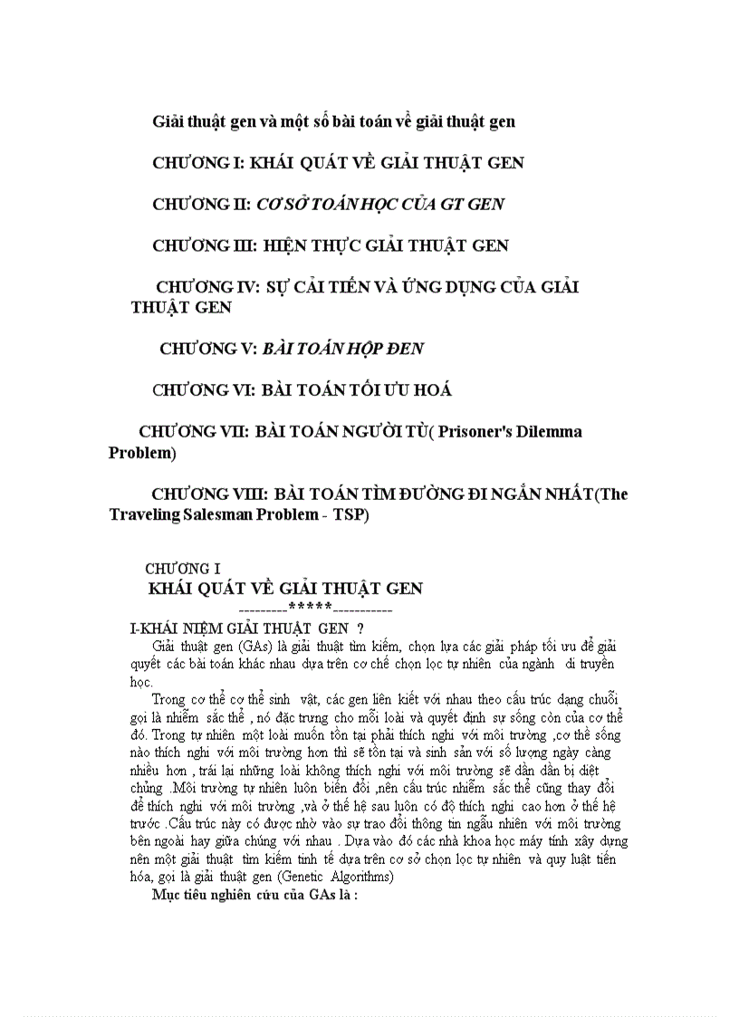 Giải thuật gen và một số bài toán về giải thuật gen