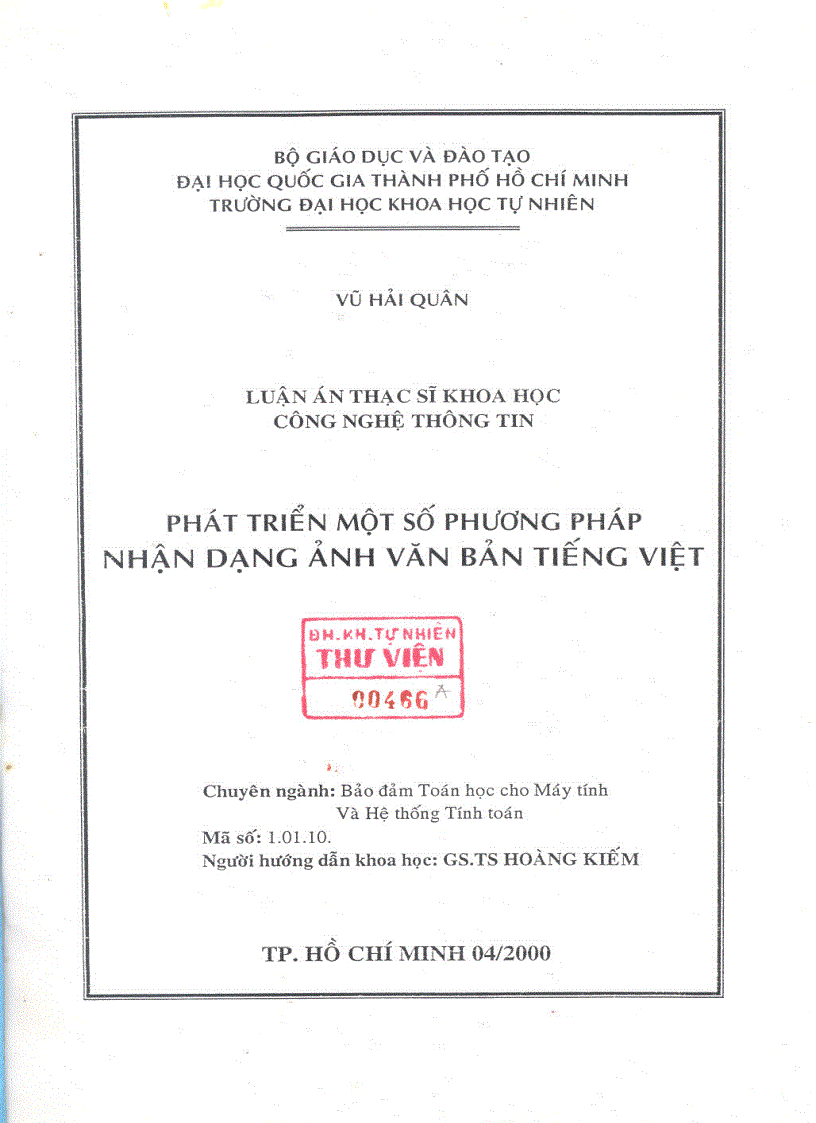 Phát triển một số phương pháp nhận dạng ảnh văn bản tiếng việt