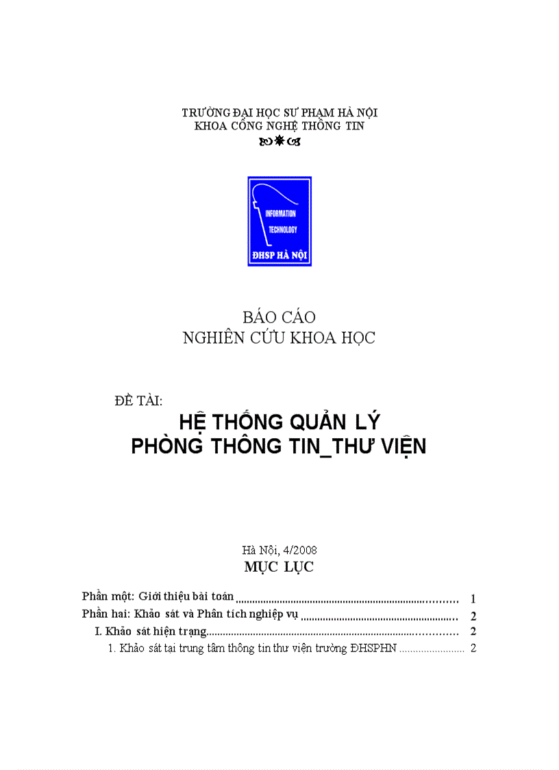 Hệ thống quản lí phòng thông tin thư viện