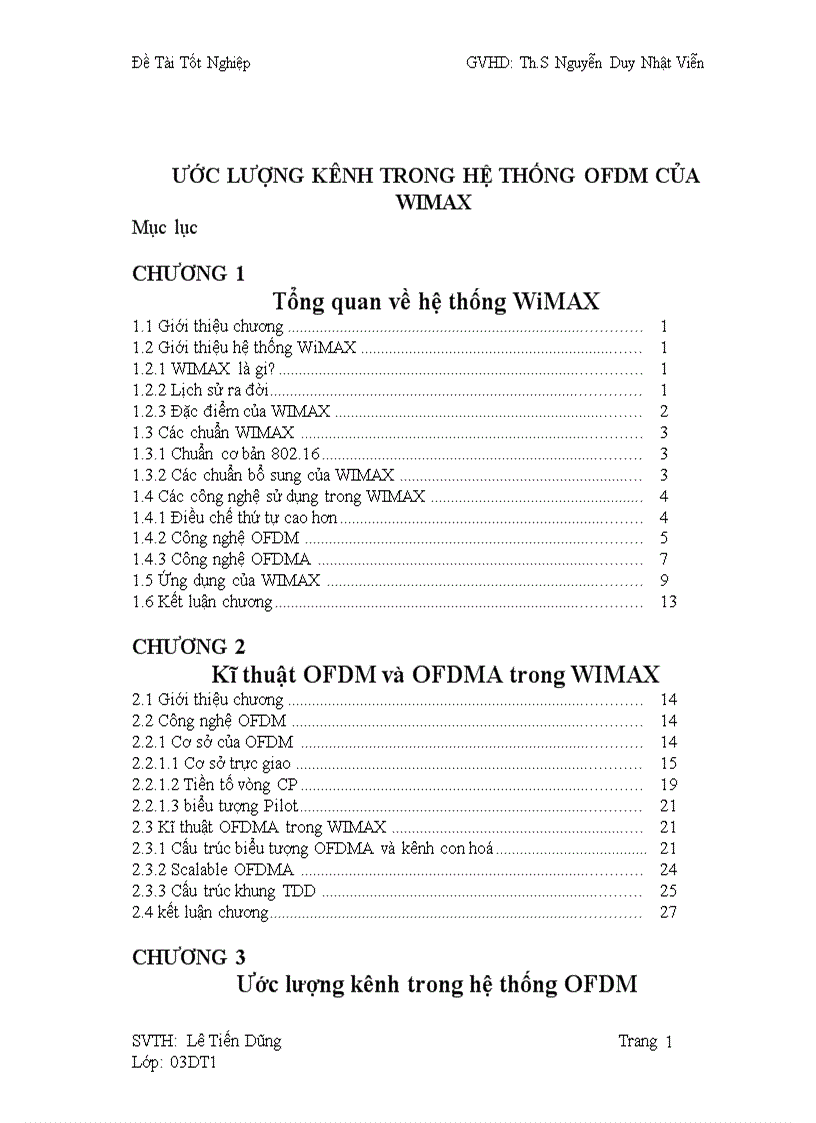 Ước lượng kênh trong hệ thống ofdm của wimax