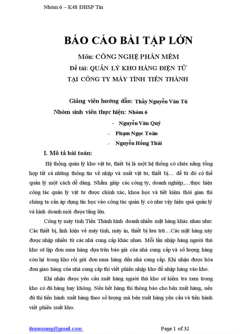Quản lý kho hàng điện tử tại công ty máy tính Tiến Thành