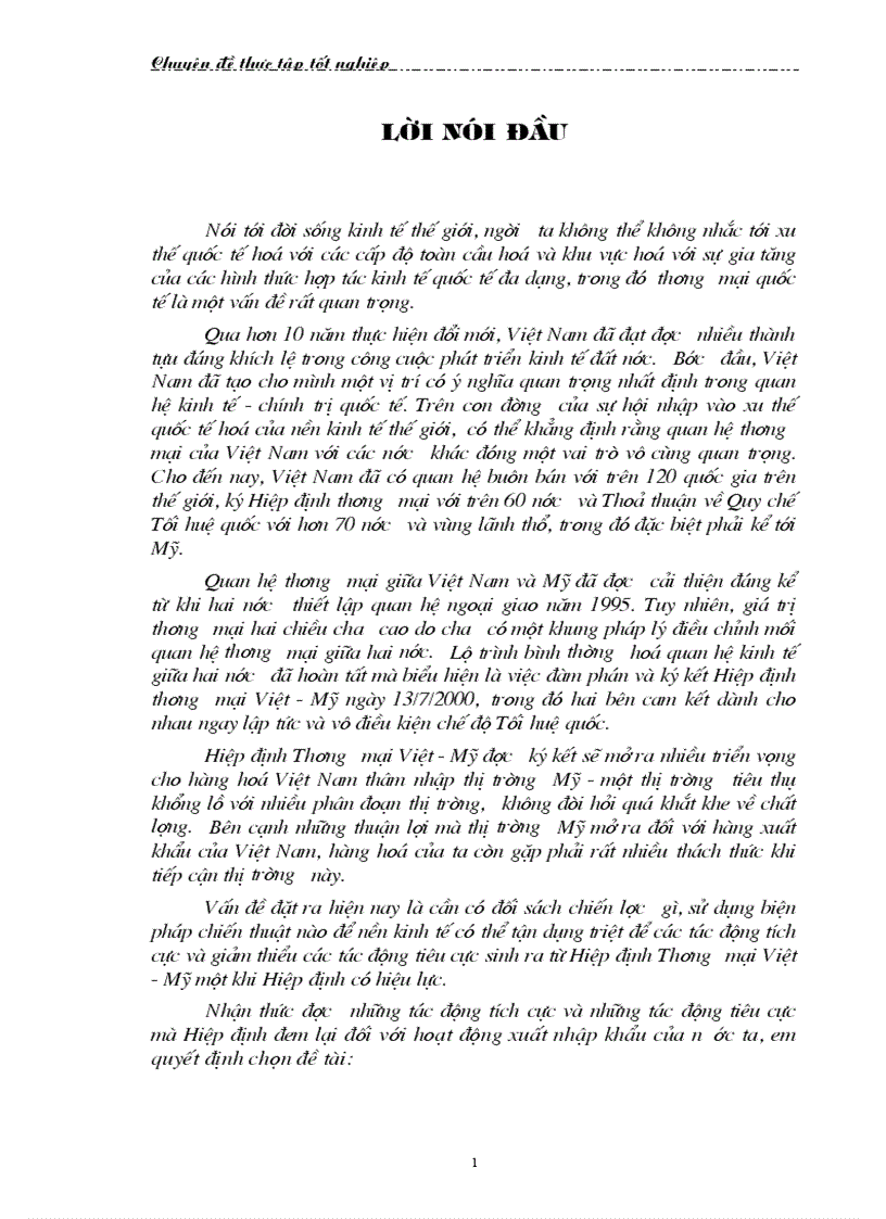 HIỆP ĐỊNH THƯƠNG MẠI VIỆT MỸ VỚI VẤN ĐỀ XUẤT KHẨU HÀNG HOÁ CỦA VIỆT NAM SANG phía MỸ