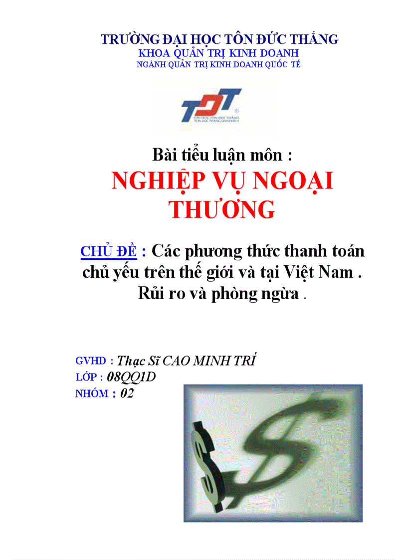 Các phương thức thanh toán chủ yếu trên thế giới và tại Việt Nam Rủi ro và phòng ngừa