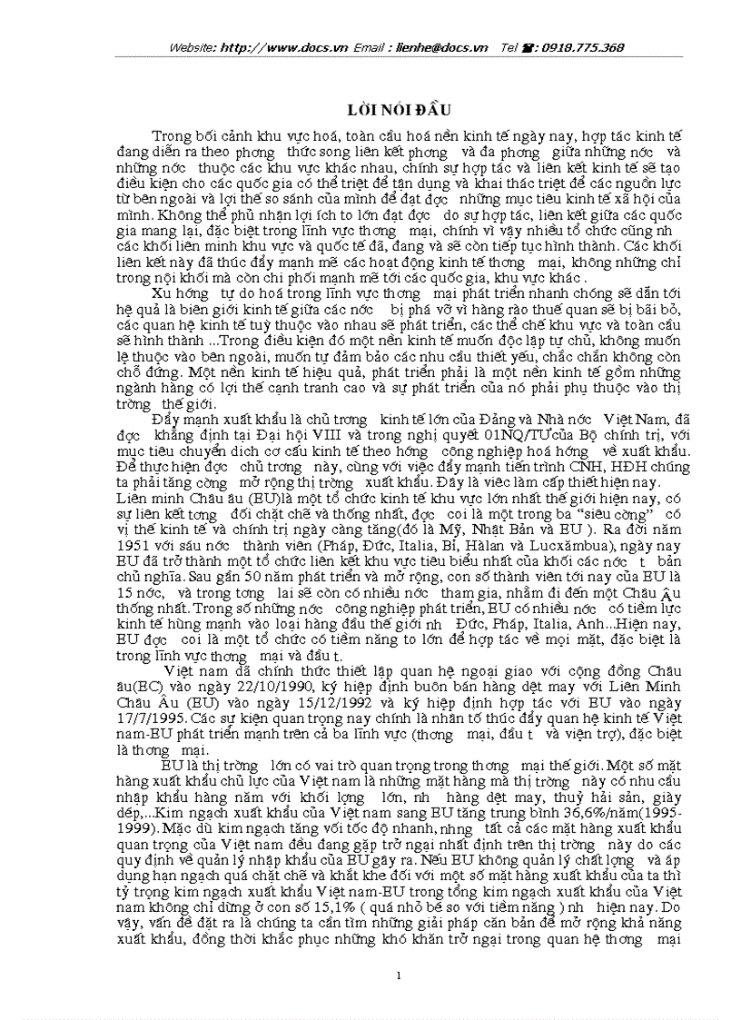 Tự do hoá trong EU khả năng thâm nhập thị trường EU của hàng hoá VN