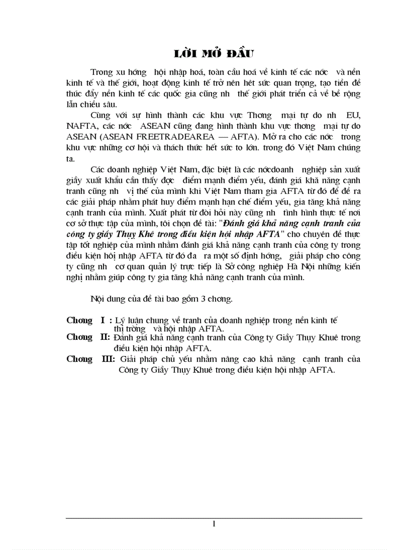 Giải pháp chủ yếu nhằm nâng cao khả năng cạnh tranh của Công ty Giầy Thụy Khuê trong điều kiện hội nhập AFTA