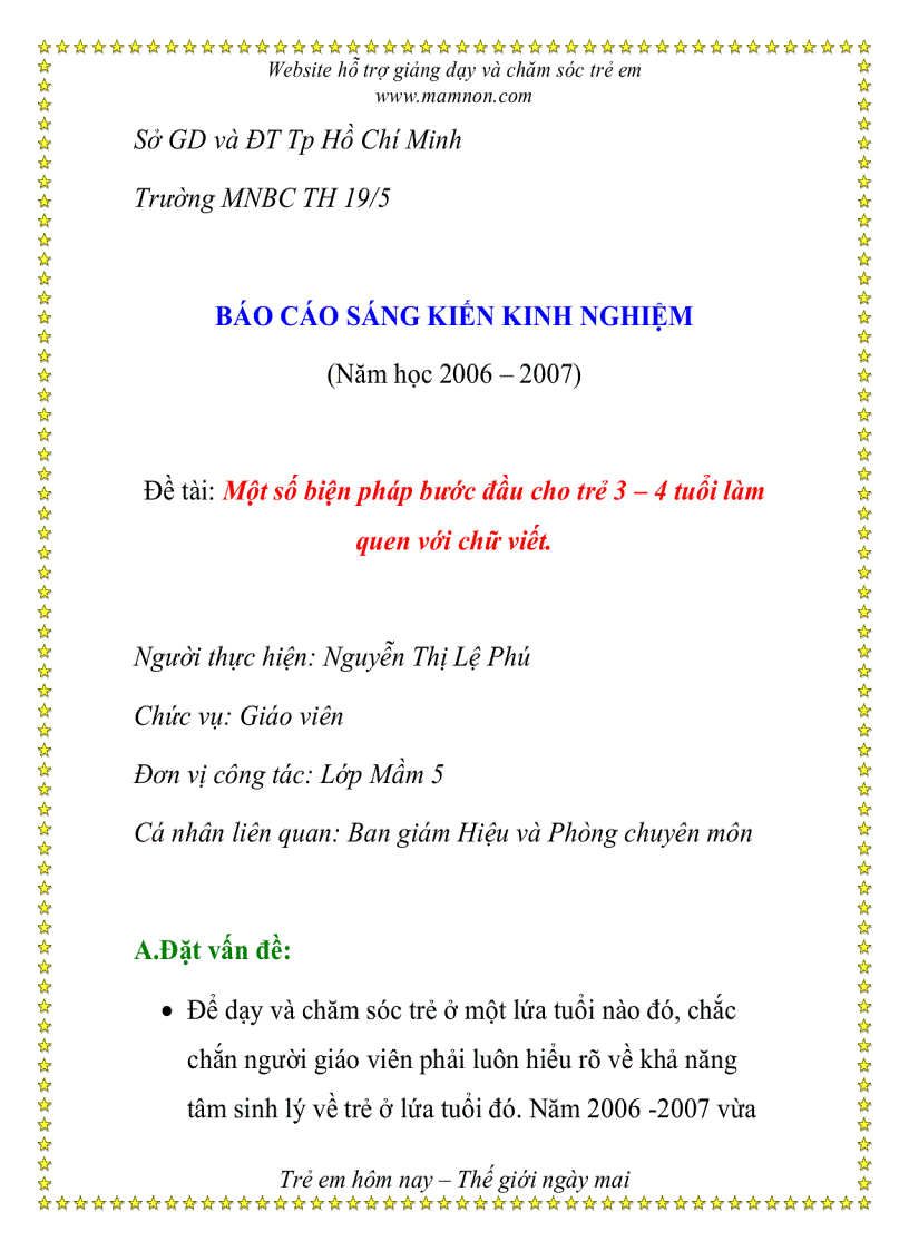 Một số biện pháp bước đầu cho trẻ 3 4 tuổi làm quen với chữ viết