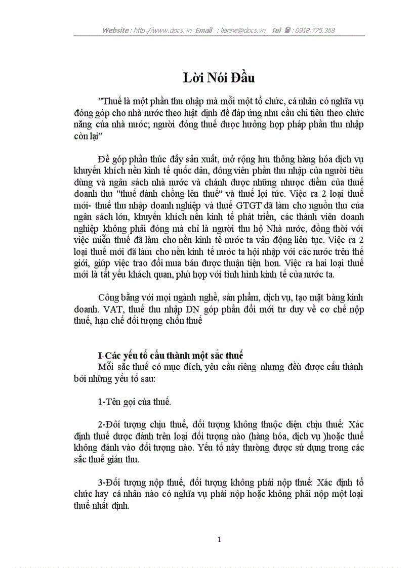 Các yếu tố cấu thành 1 sắc thuế hệ thống chính sách thuế của nước ta nét chính về thuế GTGT VAT thuế thu nhập doanh nghiệp