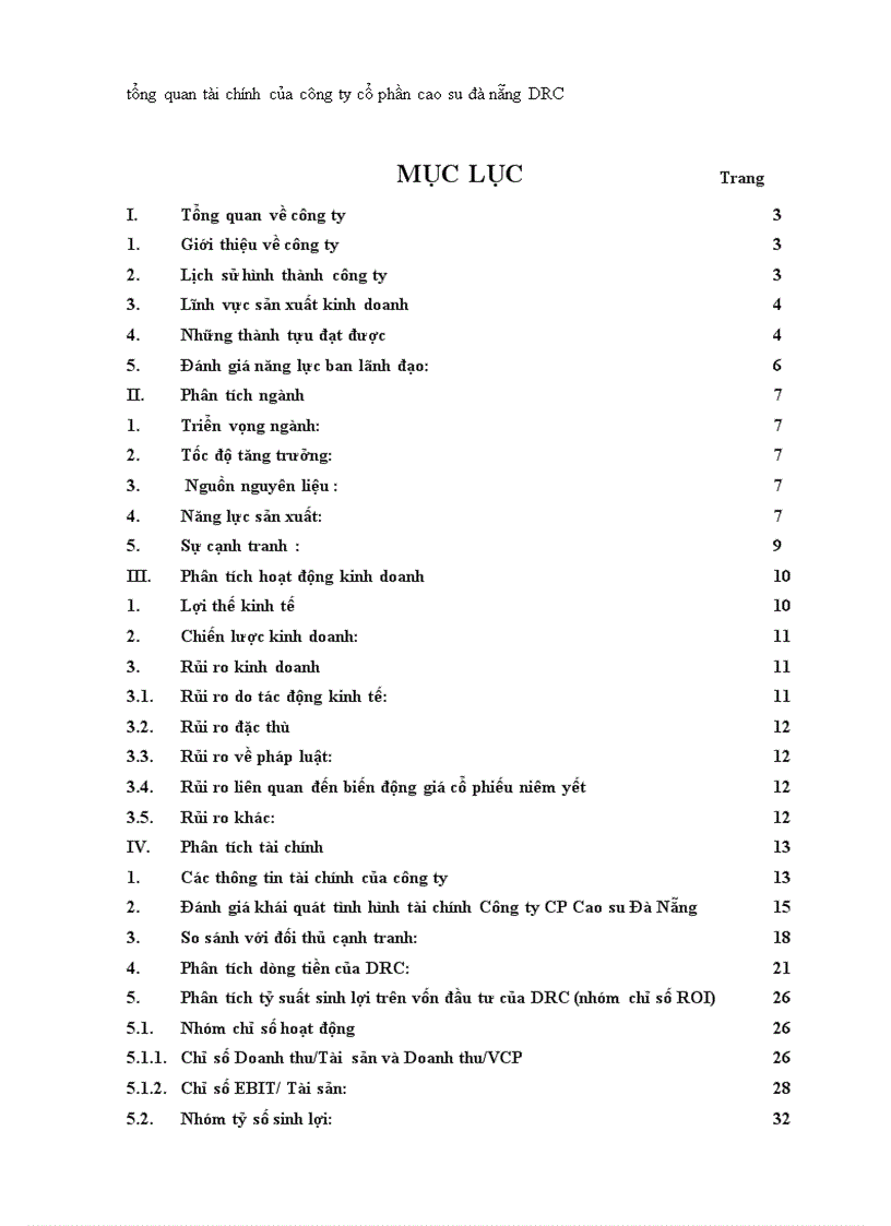 Tổng quan tài chính của công ty cổ phần cao su đà nẵng DRC