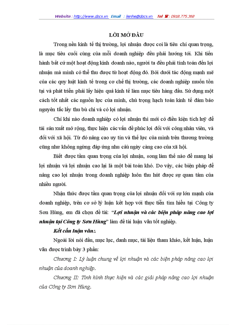 Lợi nhuận và các biện pháp nâng cao lợi nhuận tại Công ty Sơn Hùng