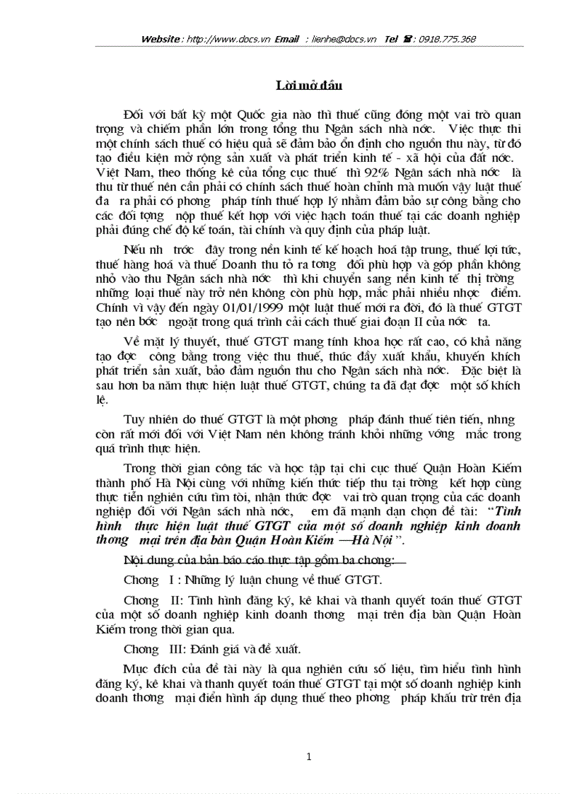 Tình hình thực hiện luật thuế GTGT của một số doanh nghiệp kinh doanh thương mại trên địa bàn Quận Hoàn Kiếm Hà Nội
