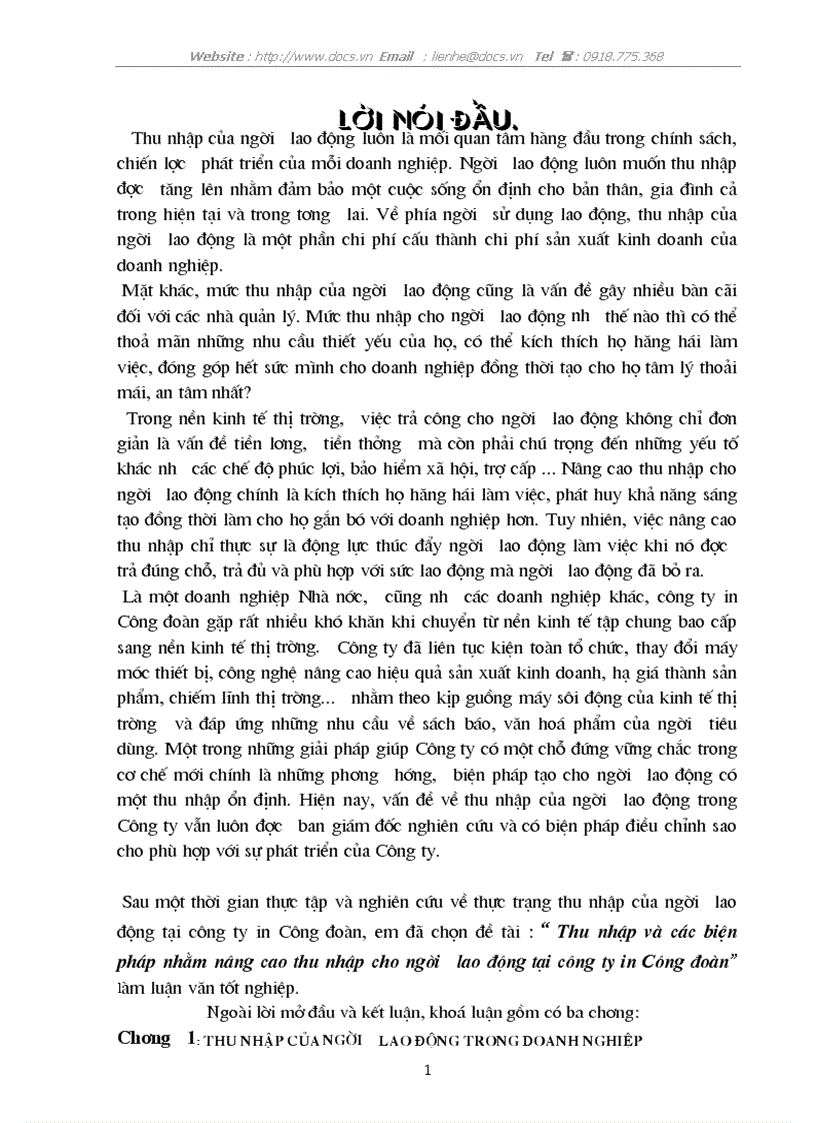 Thu nhập và các biện pháp nhằm nâng cao thu nhập cho người lao động tại công ty in Công đoàn