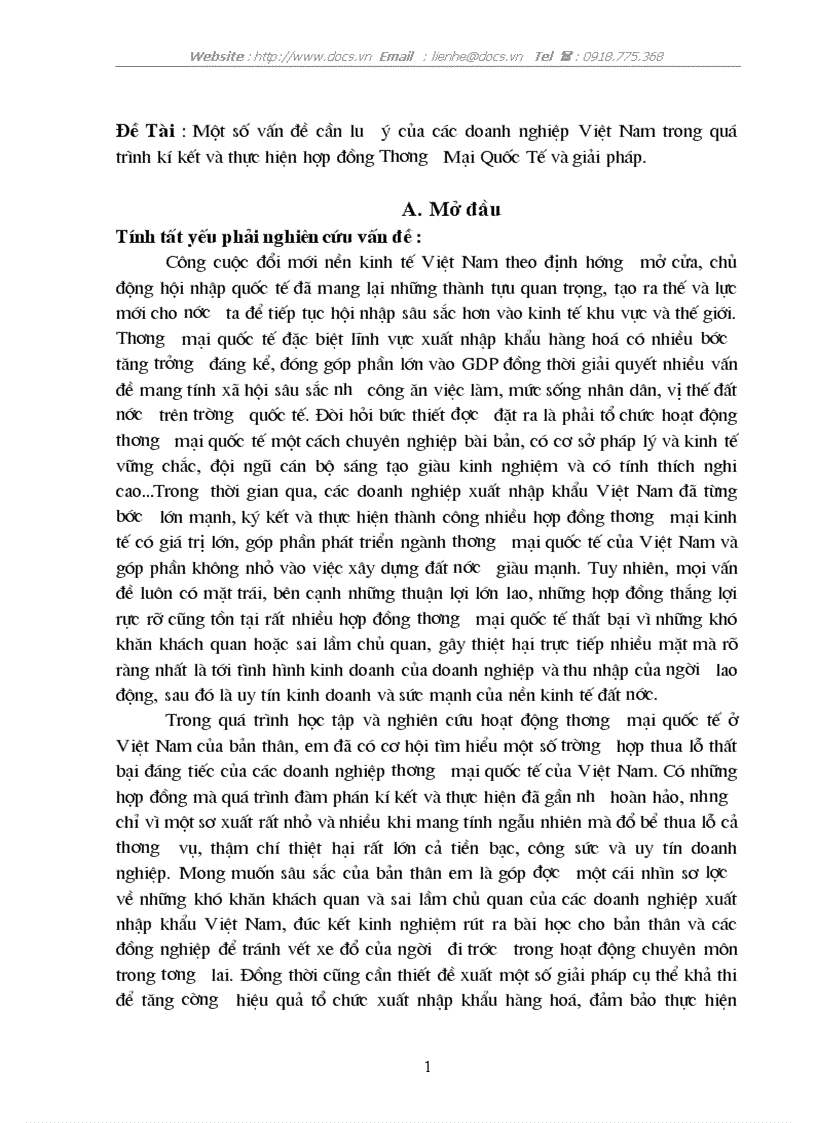 Một số vấn đề cần lưu ý của các doanh nghiệp Việt Nam trong quá trình kí kết và thực hiện hợp đồng Thương Mại Quốc Tế và giải pháp