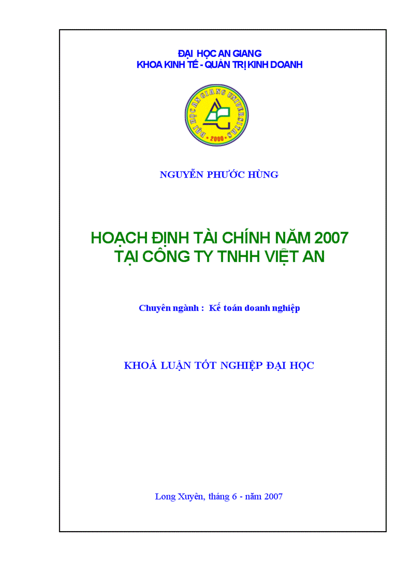 Hoạch định tài chính 2007 Cty TNHH Việt An